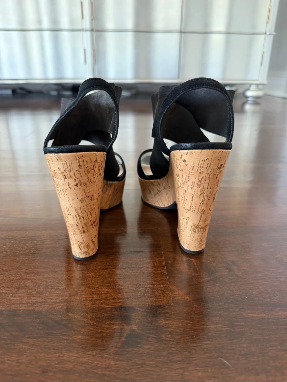 Diane von Furstenberg Black Cork Platform Sandals in Black, Size 38.5 (8.5)